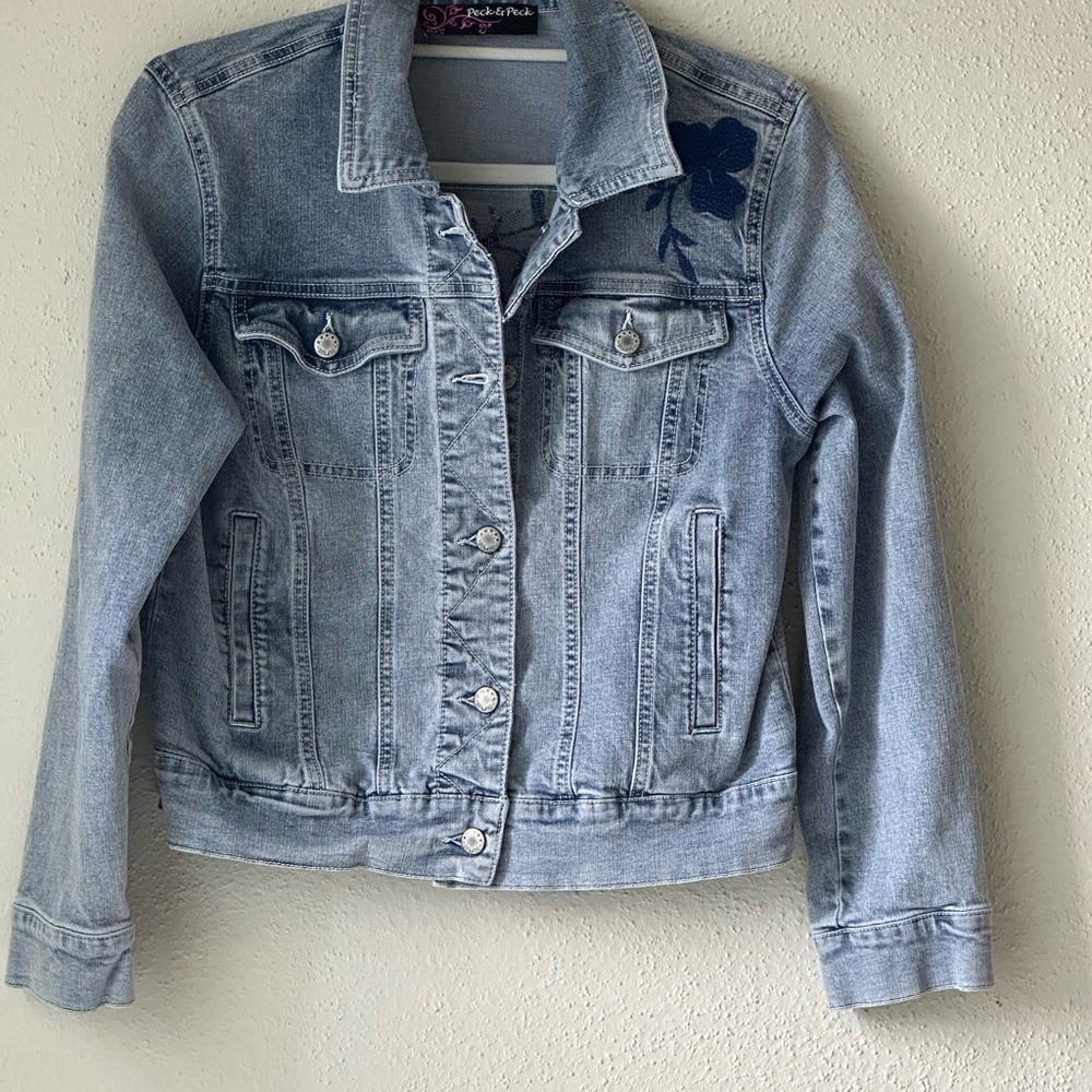 Peck and Peck acid washed vintage jean jacket size Small preowned - Picture 2 of 9